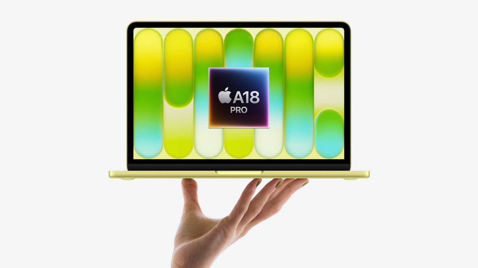 MacBook Neo with Apple A18 Pro logo on screen