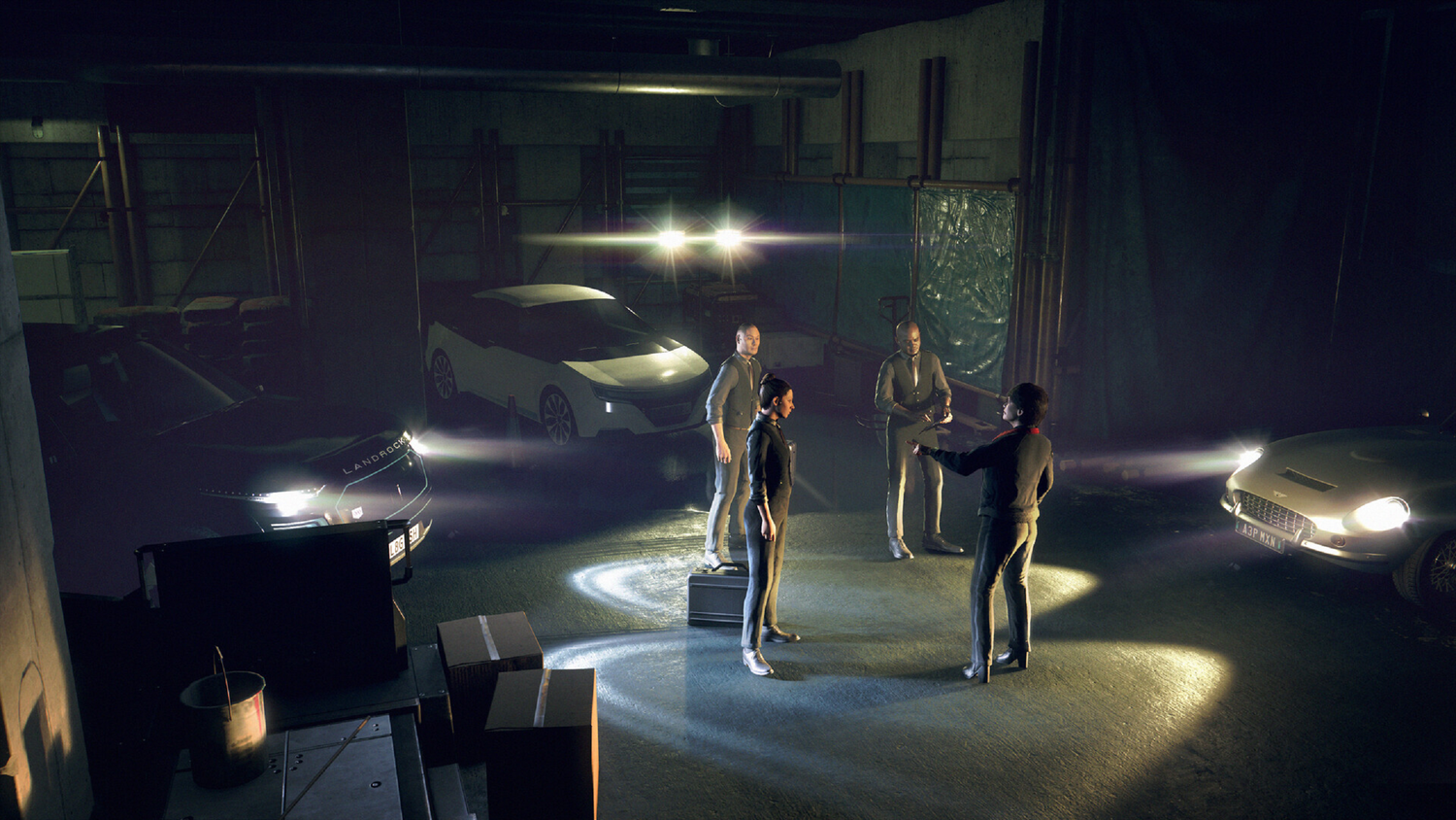 A shady meetup with ray traced car lighting in Watch Dogs: Legion.