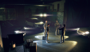 A shady meetup with ray traced car lighting in Watch Dogs: Legion.