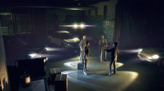 A shady meetup with ray traced car lighting in Watch Dogs: Legion.