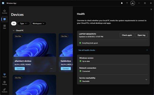 The Windows App health check tool