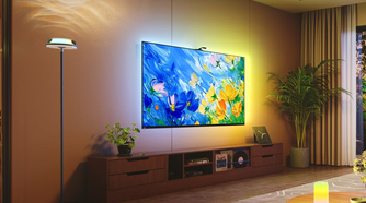 Govee backlit TV showing blue and yellow sync lighting