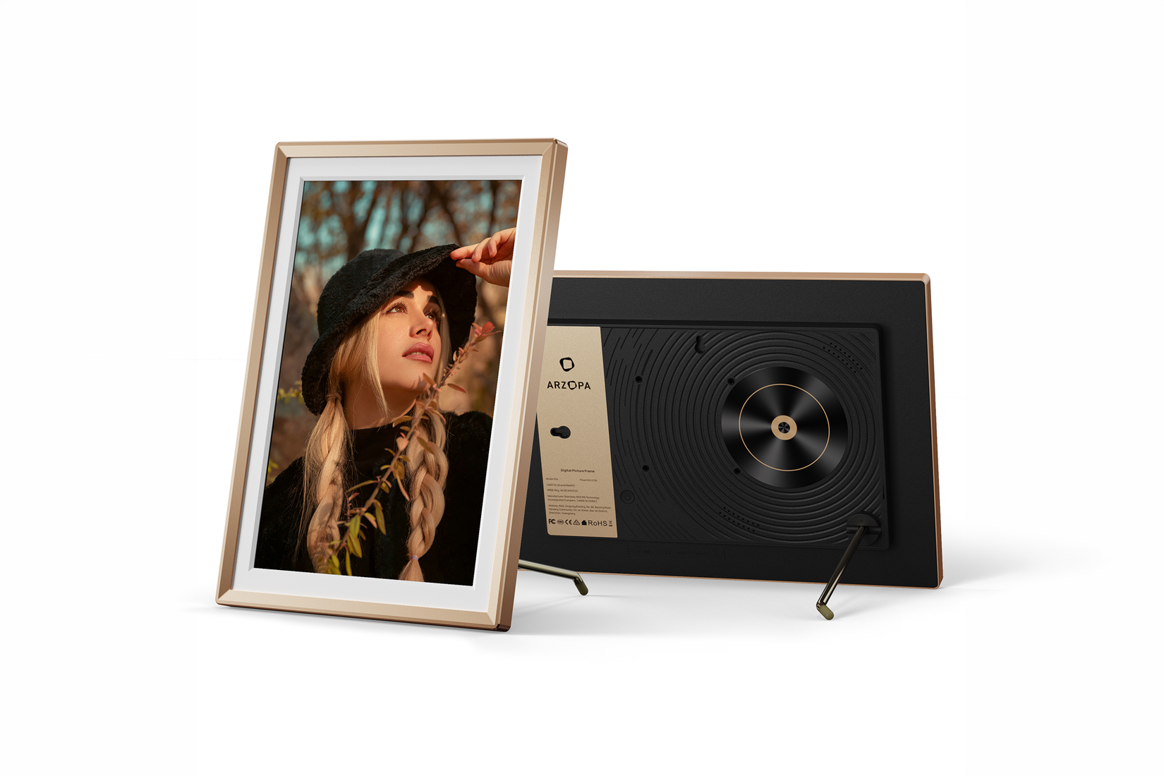 Arzopa D14 sitting on a white background showing the front and back of the display.