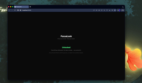 browser window showing focuslock application with unlocked status message on dark background