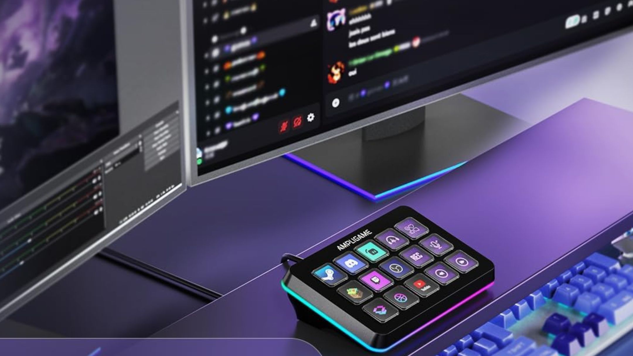 FIFINE AmpliGame Stream Controller on table with monitor