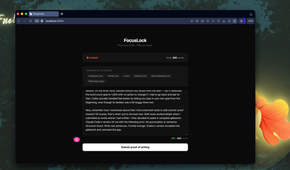 focuslock website displayed in browser window showing locked content with submit proof of writing button