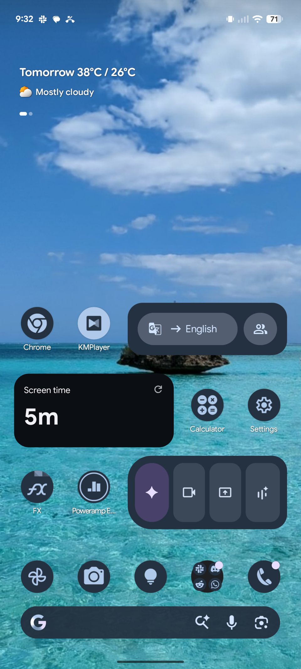 Those 4 Pixel widgets earn their house on my domestic display through reducing friction each day Google search bar on homescreen