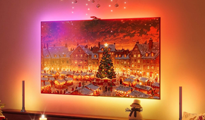 Govee backlit TV showing christmas themed room