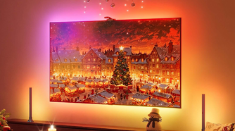 Govee backlit TV showing christmas themed room