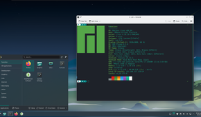 A screenshot in Manjaro Linux showing the app launcher and terminal window