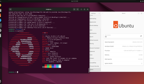 A screenshot in Ubuntu Linux showing Settings menu and Terminal