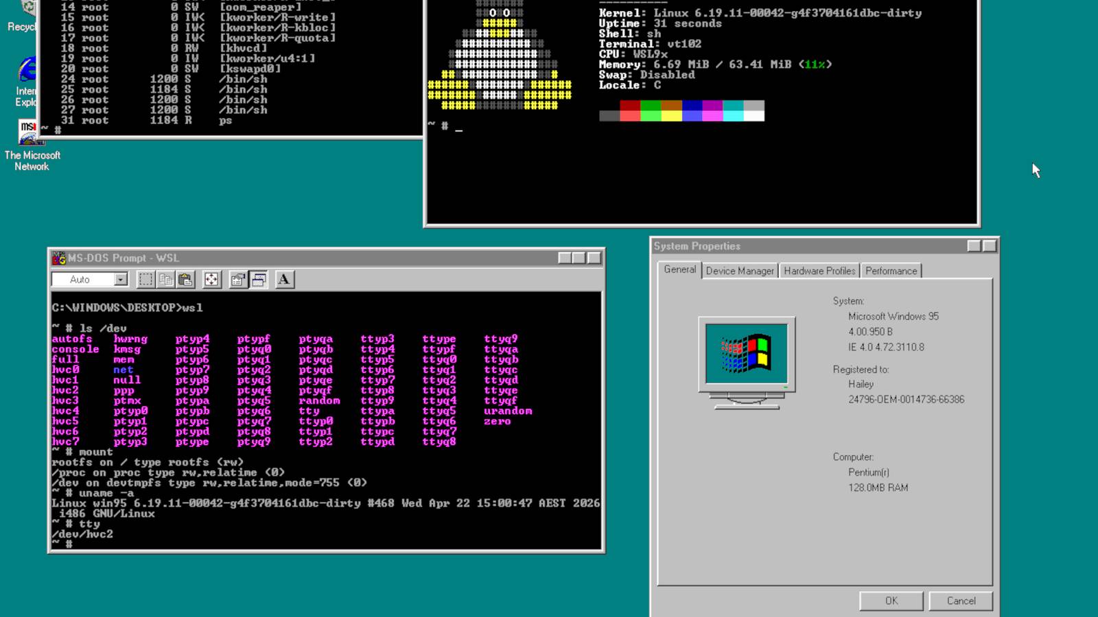 Linux Kernel Desktop You can now run modern Linux kernels inside Windows 95 with this fan ...