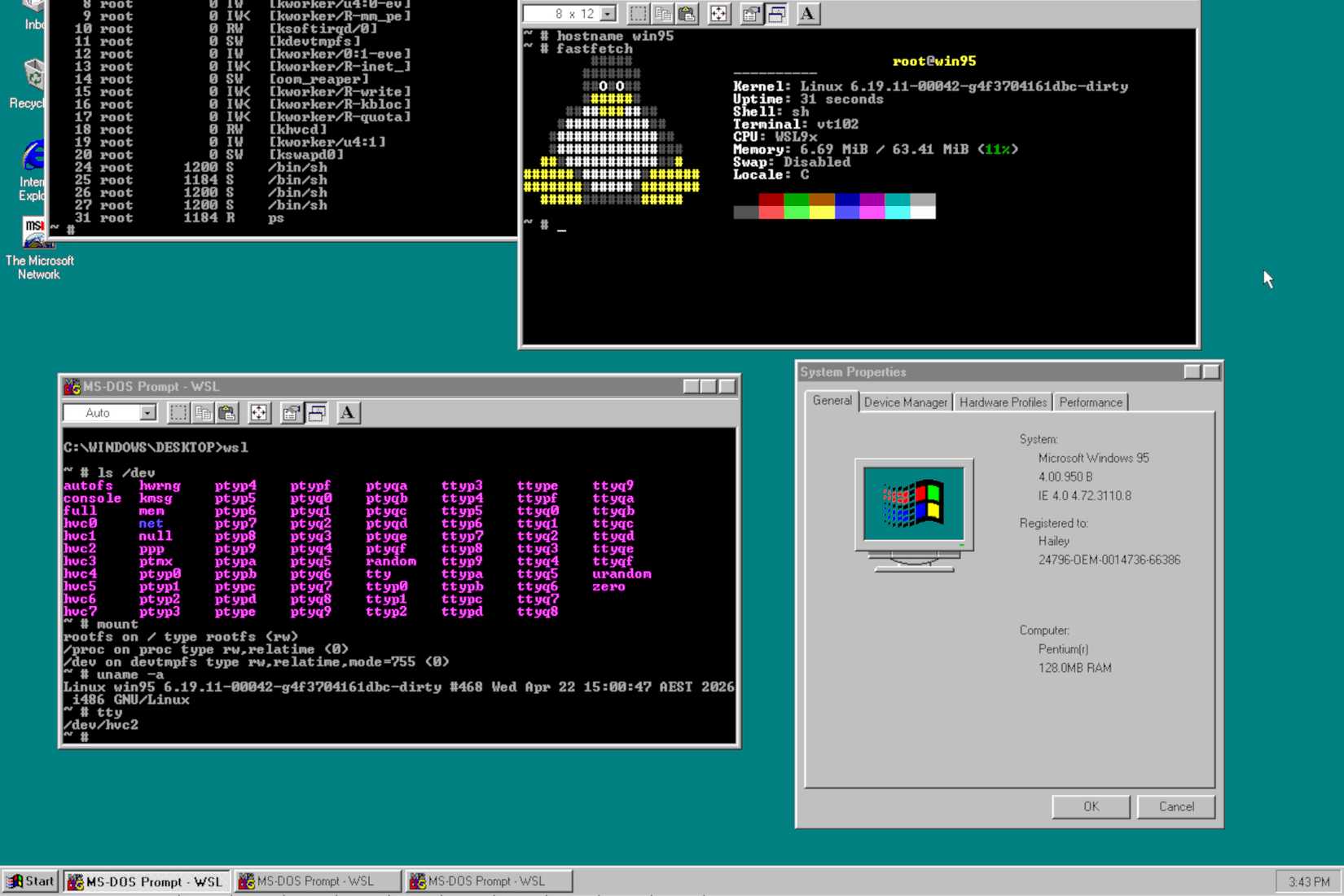 Windows 95 can now run modern Linux thanks to WSL, and yes, it actually ...