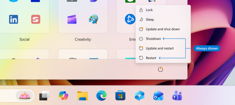New Windows power options