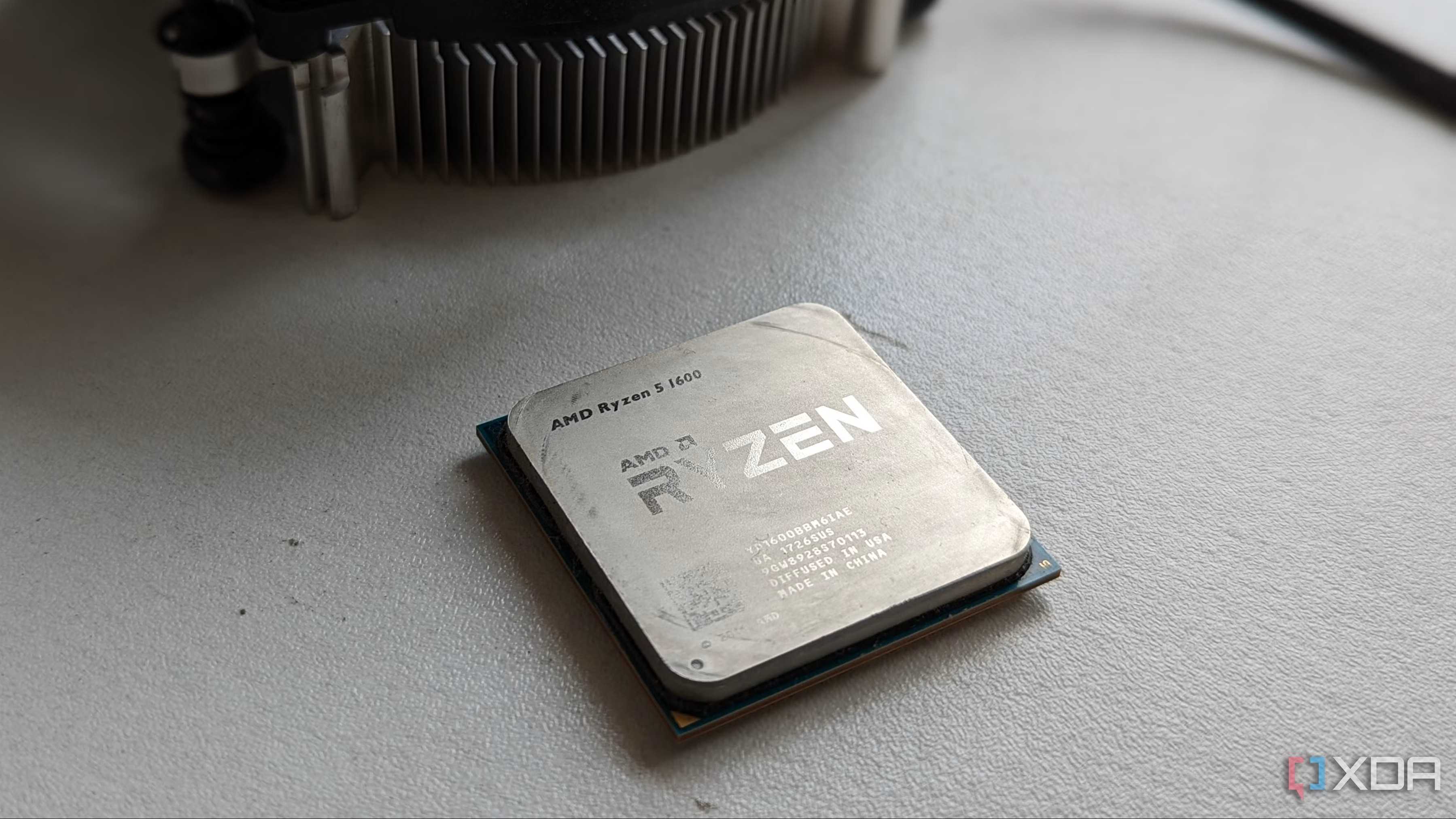 An image of an AMD Ryzen 5 1600 desktop CPU.