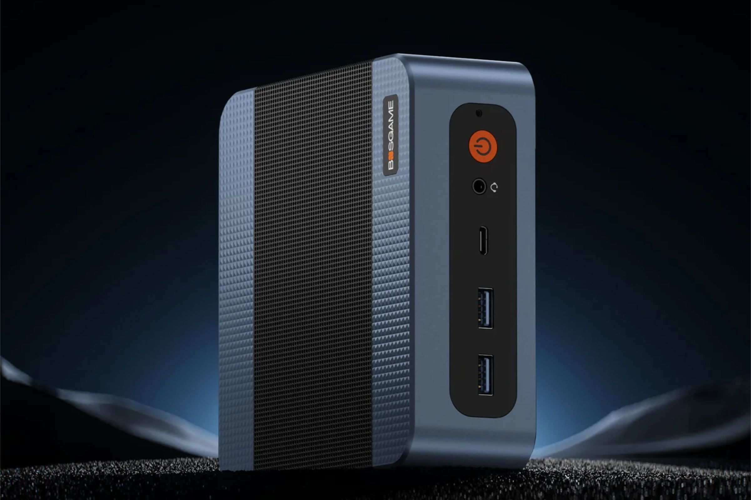 bosgame e5 mini pc standing on its side