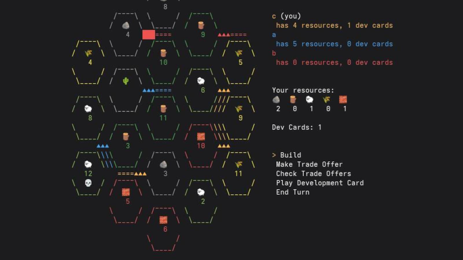 Someone made a fully functional Catan clone that runs entirely in your terminal