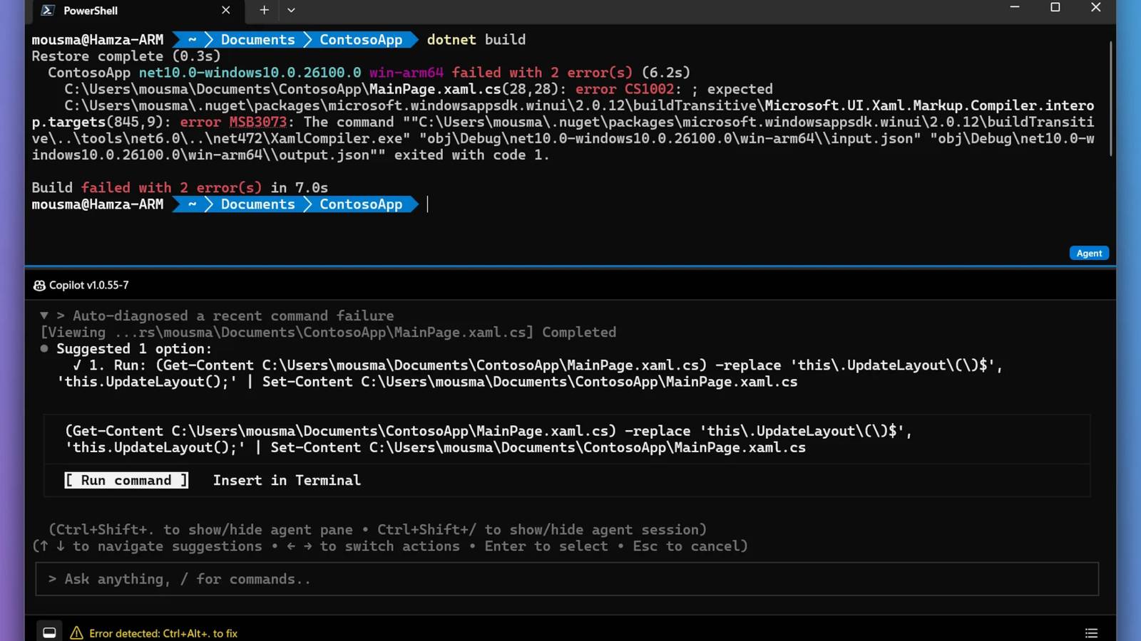 You can now download Microsoft's Intelligent Terminal that puts an AI pair-programmer in your shell