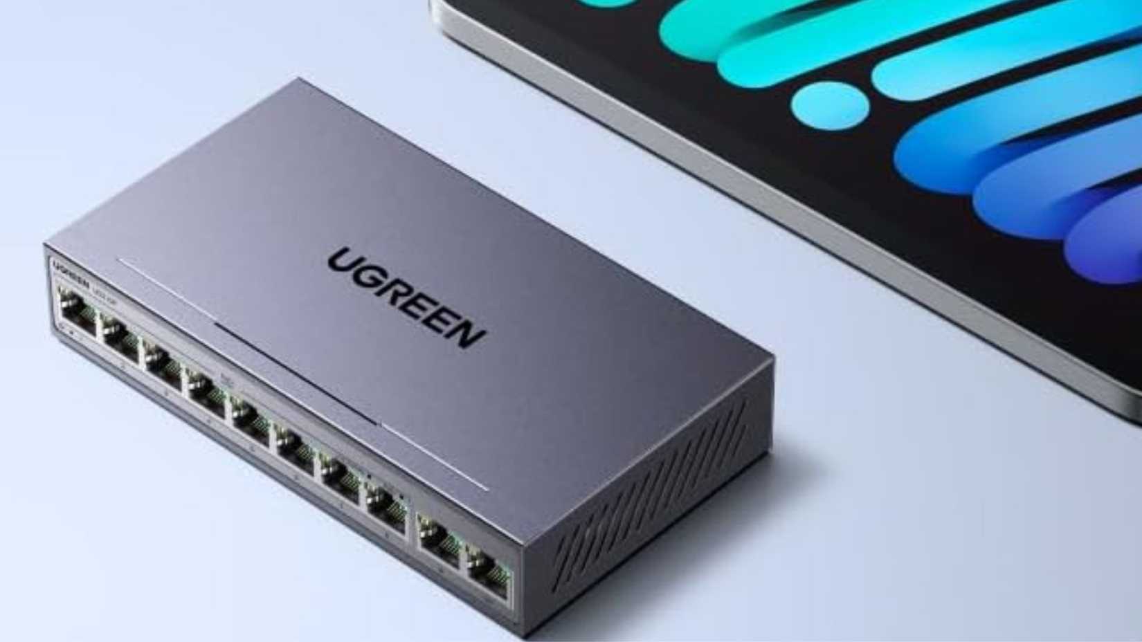 UGREEN Ethernet Switch next to iPad