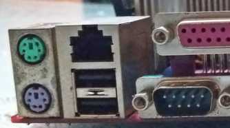 Rear panel of a motherboard showing PS/2 and other ports
