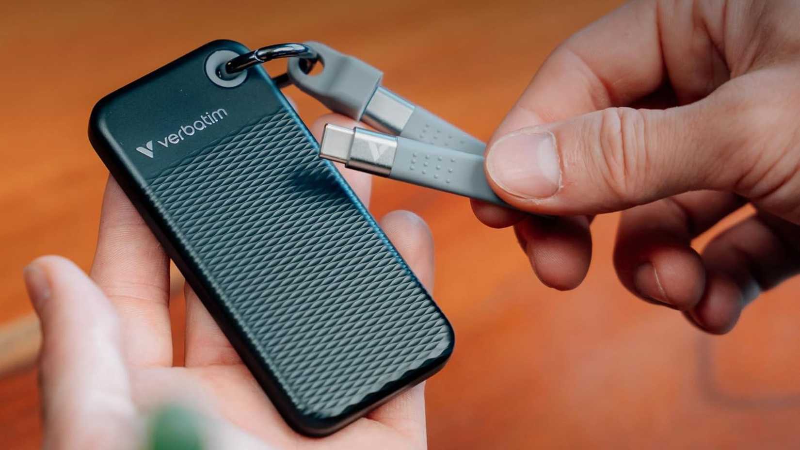 Verbatim Pocket 1TB External SSD with cable open
