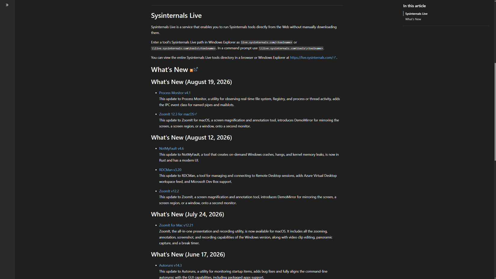 Инструментарий Microsoft Sysinternals отмечает 30-летие, но все еще отсутствует в Windows 11 Журнал обновлений Microsoft Learn Sysinternals