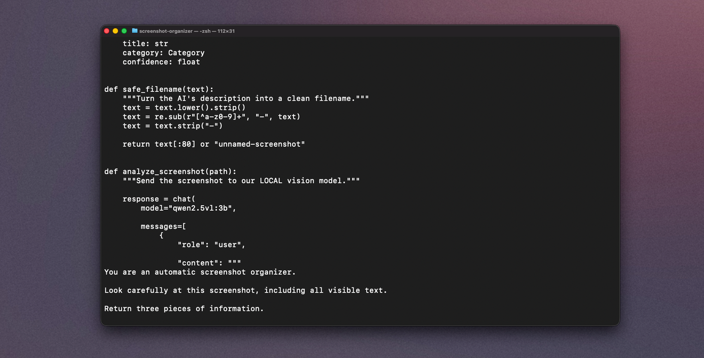 Исходный код скрипта автоматизации на Python Структура Python-проекта для обработки и сортировки снимков экрана