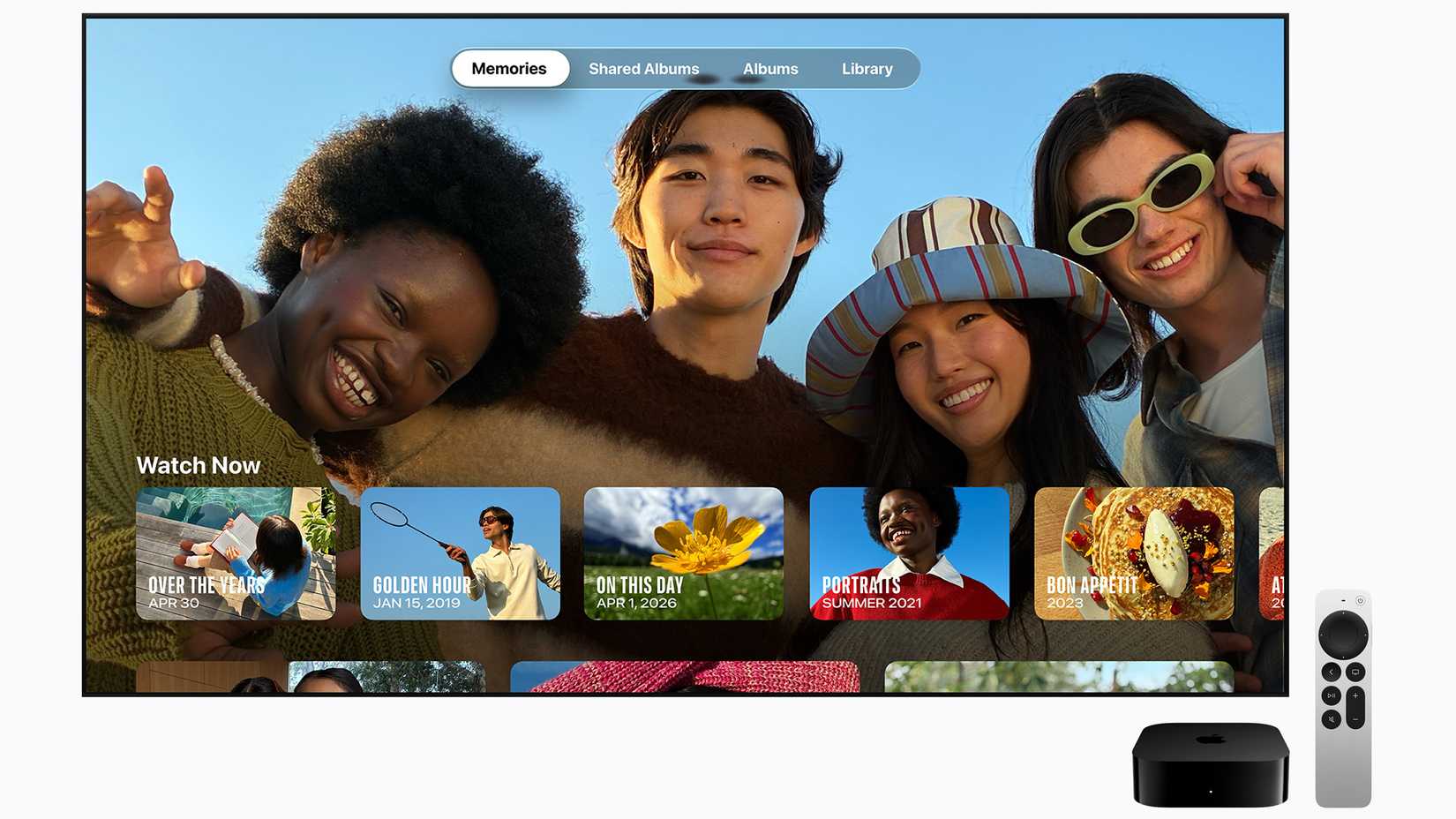 The Apple TV 4K sitting in front of a TV 