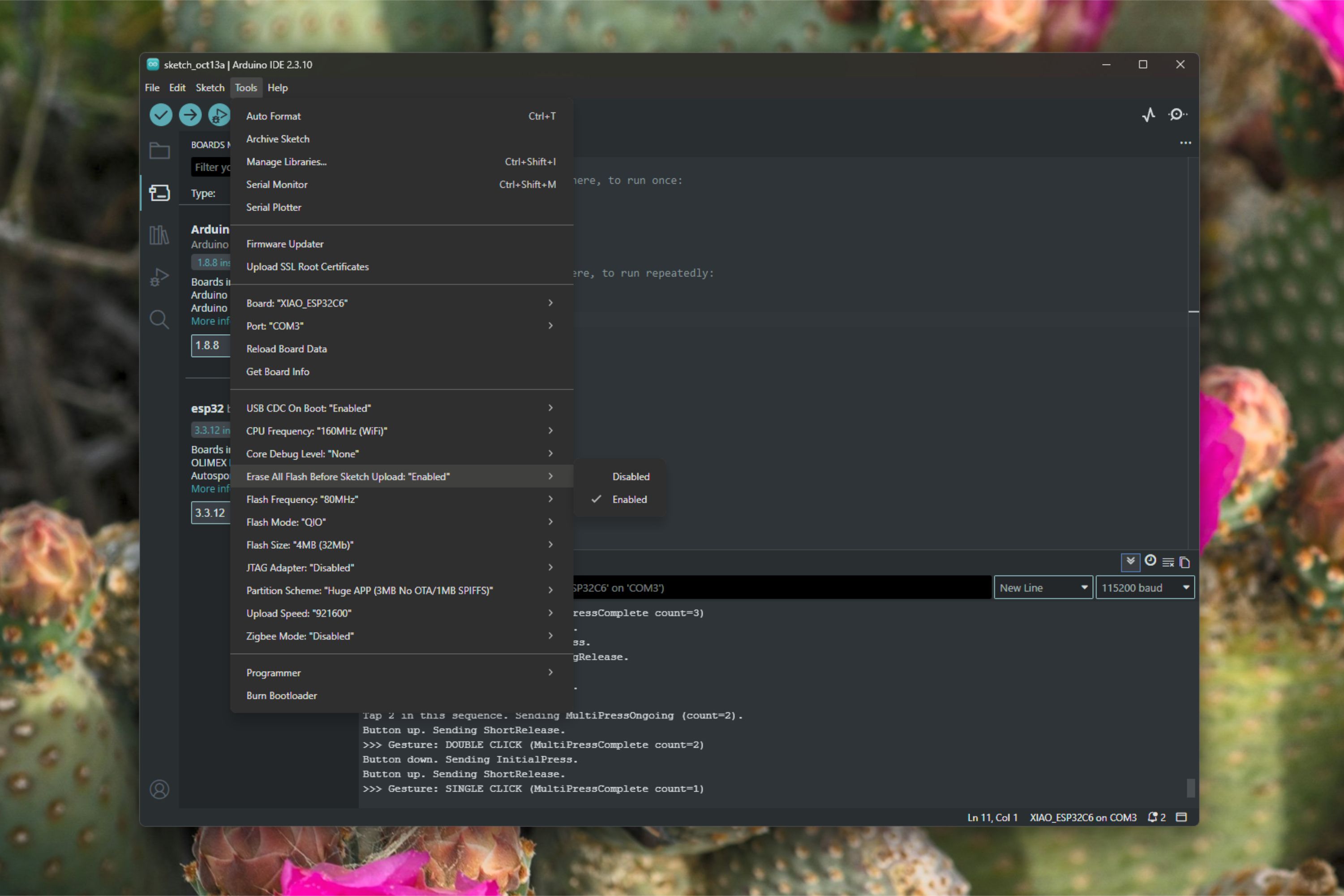 ardinuo ide ensure erase all flash