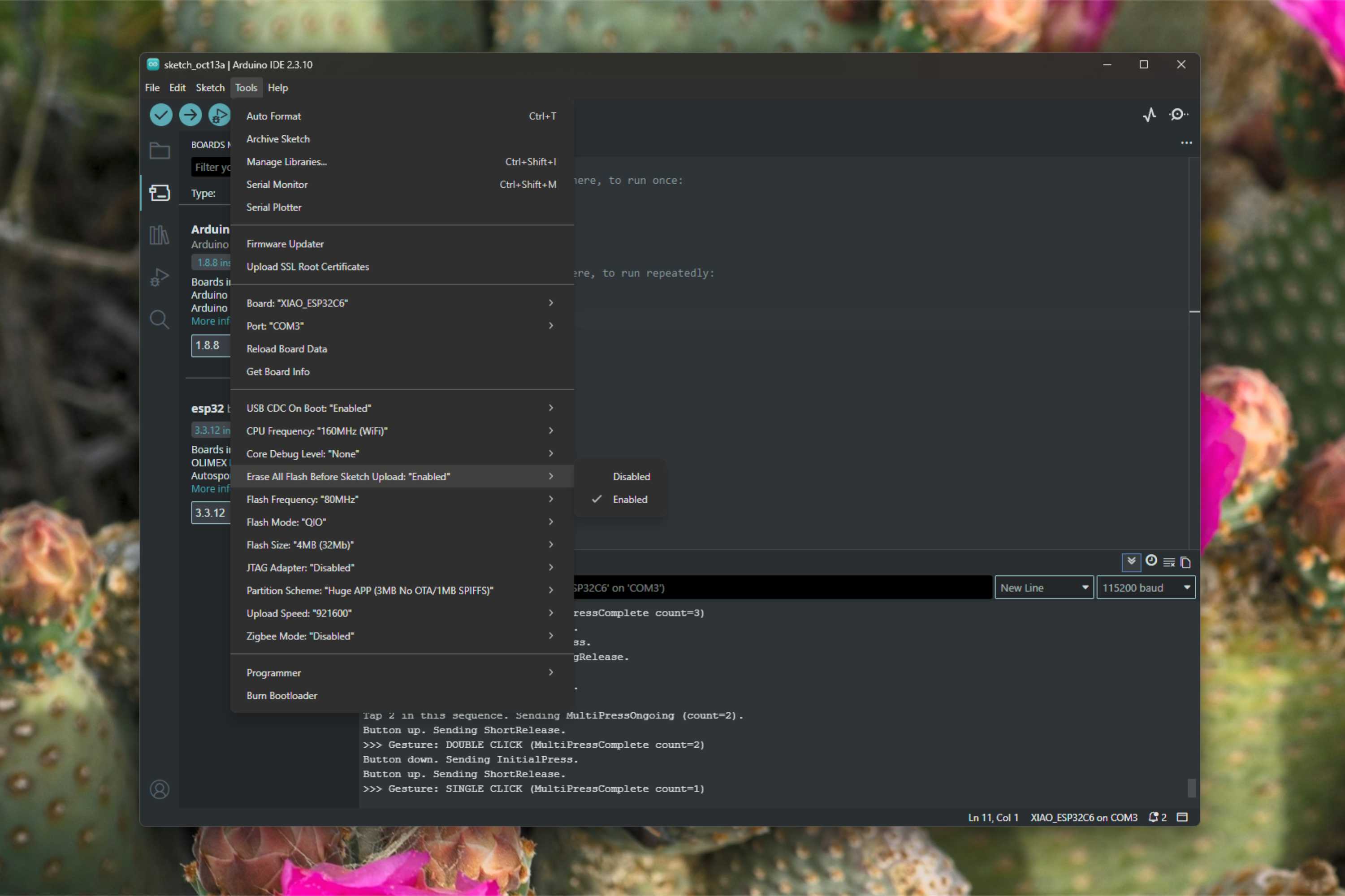 ardinuo ide ensure erase all flash