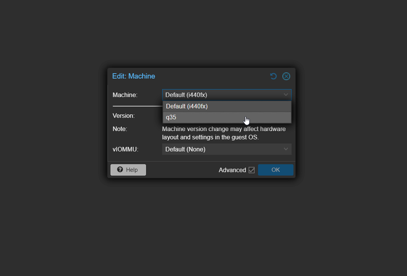 Machine Type setting in Proxmox