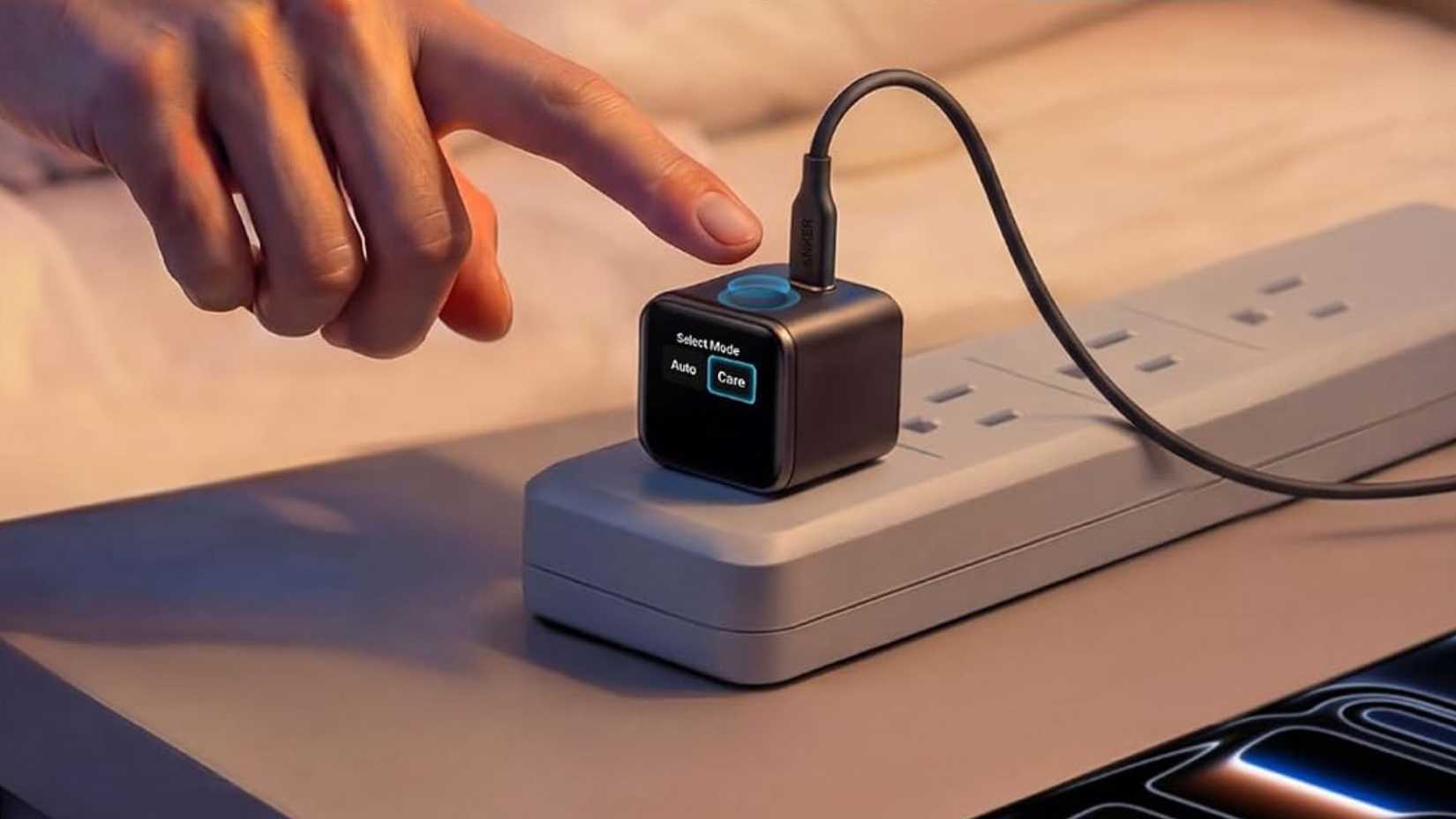 Person touching Anker Nano Smart Display Charger