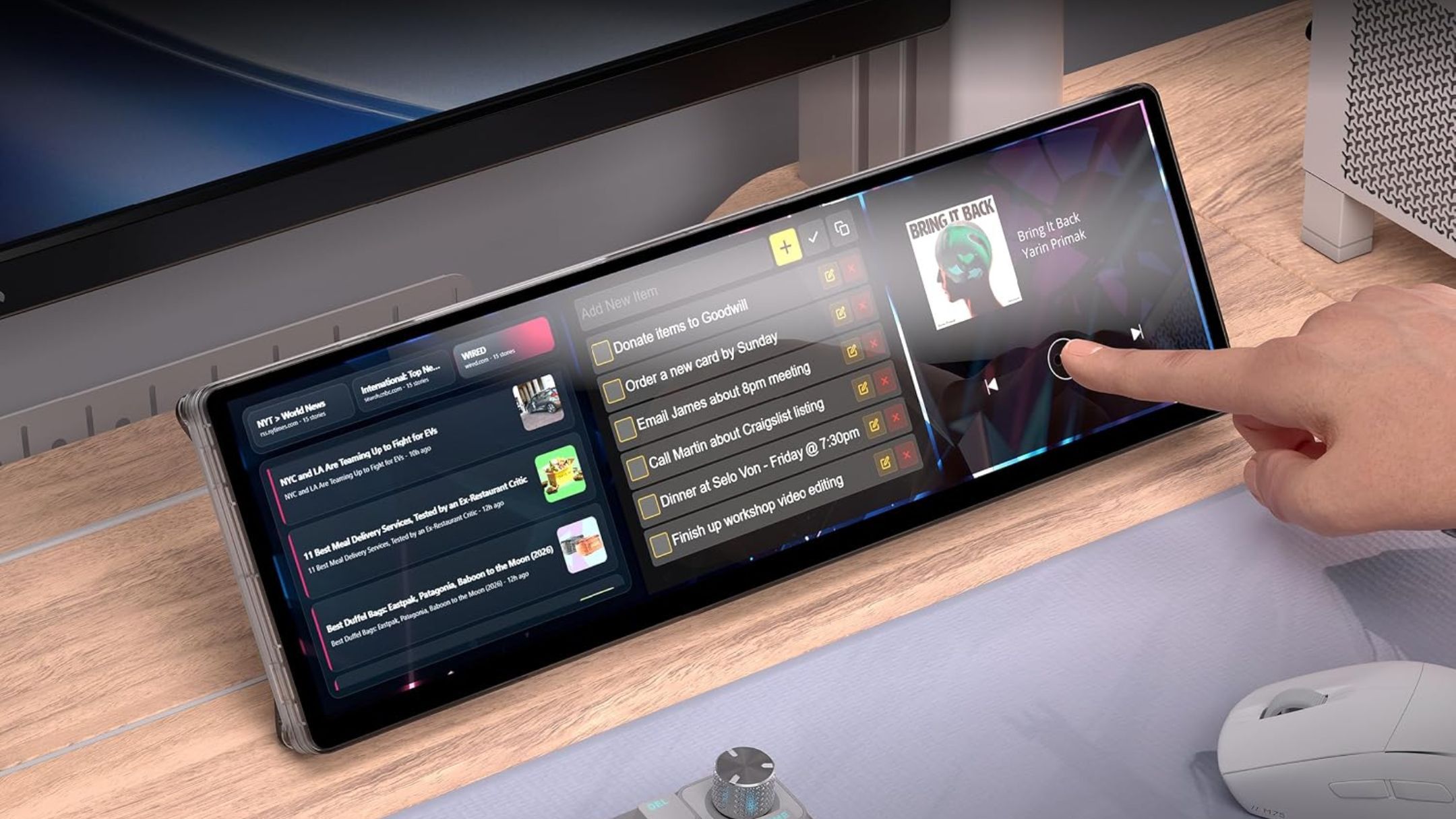 Person touching Corsair XENEON Edge