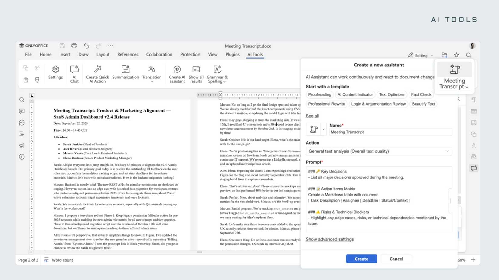 An image depicting an AI assistant working in a document
