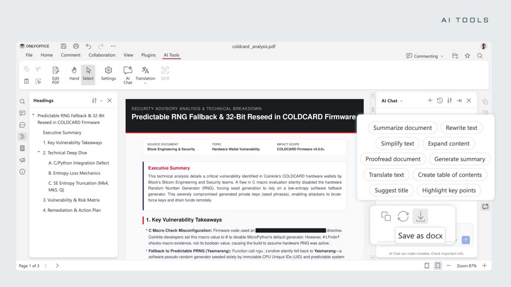 An AI editor tool in ONLYOFFICE Docs 10.0