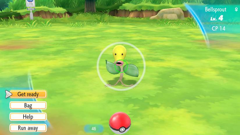 A screenshot of a Bellsproud being caught in Pokemon Let's Go 