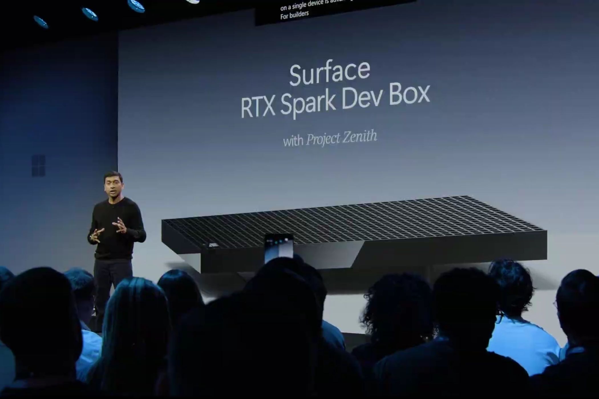 A screenshot of Microsoft's RTX Spark Dev Box at the Surface event 