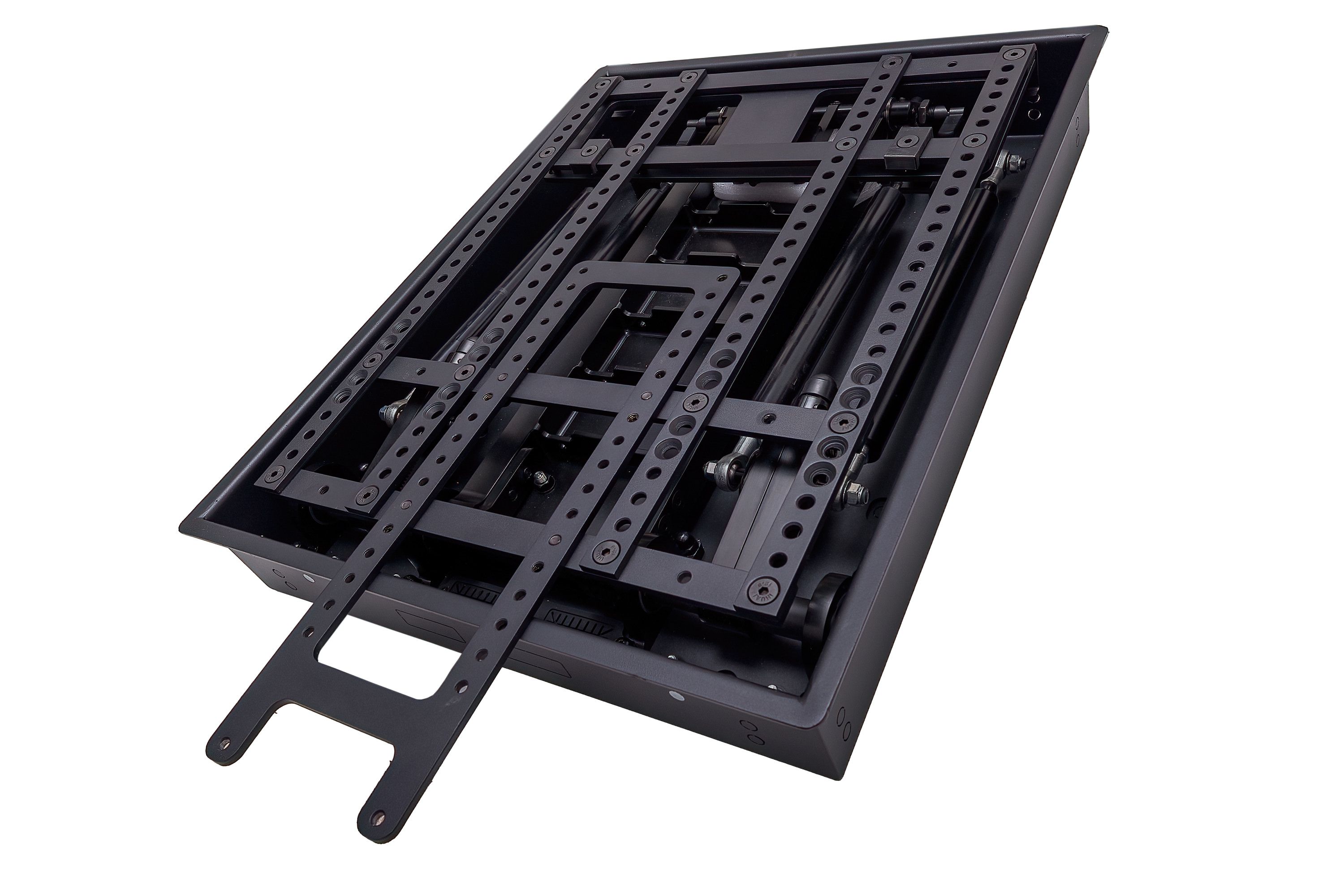 The world's first flush, recessed drop-down TV mount