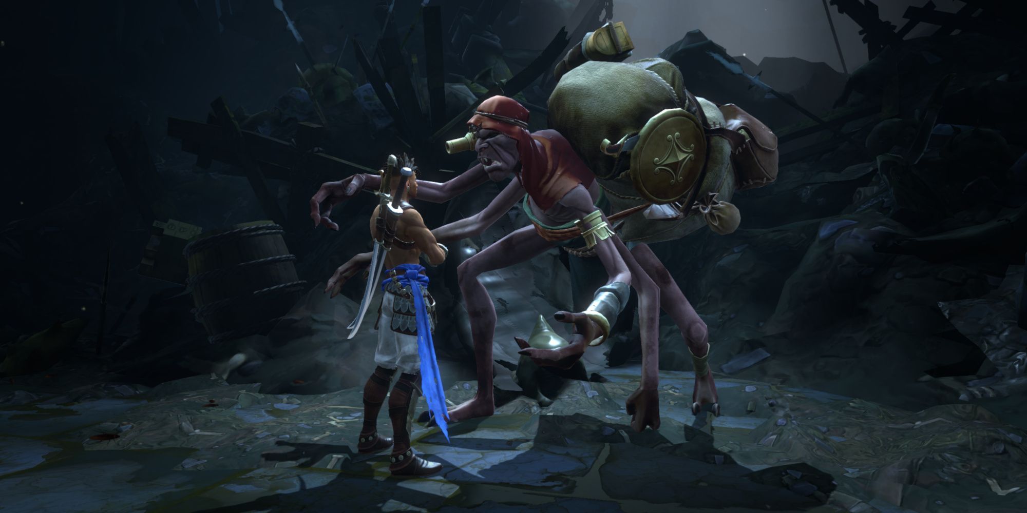 Sargon talking to The Scrapper in Prince of Persia The Lost Crown