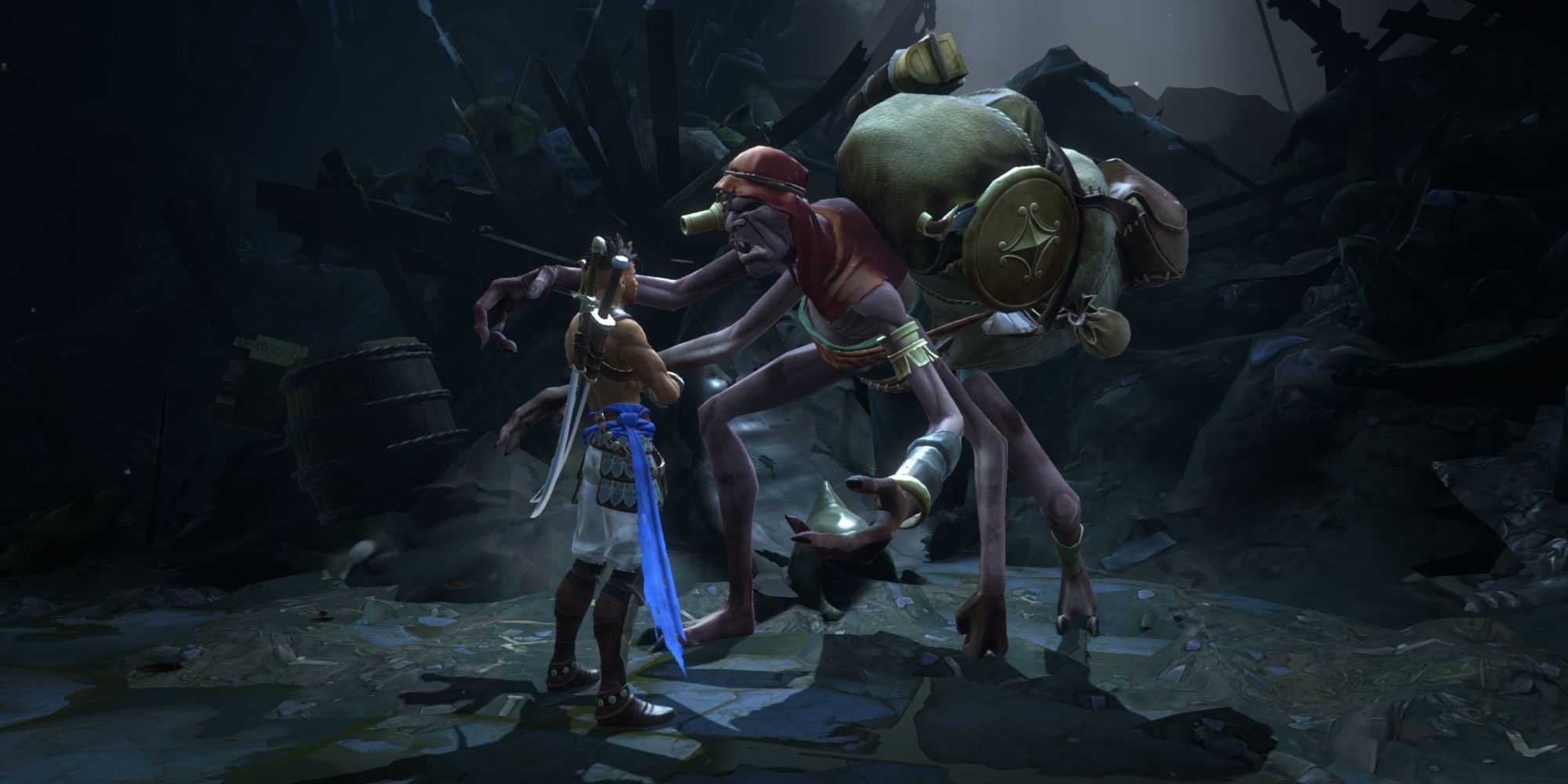 Sargon talking to The Scrapper in Prince of Persia The Lost Crown