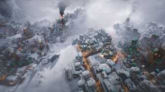 A city covered in snow and surrounded by fog