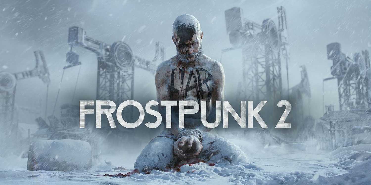 A man with the word liar on chest and the Frostpunk 2 logo