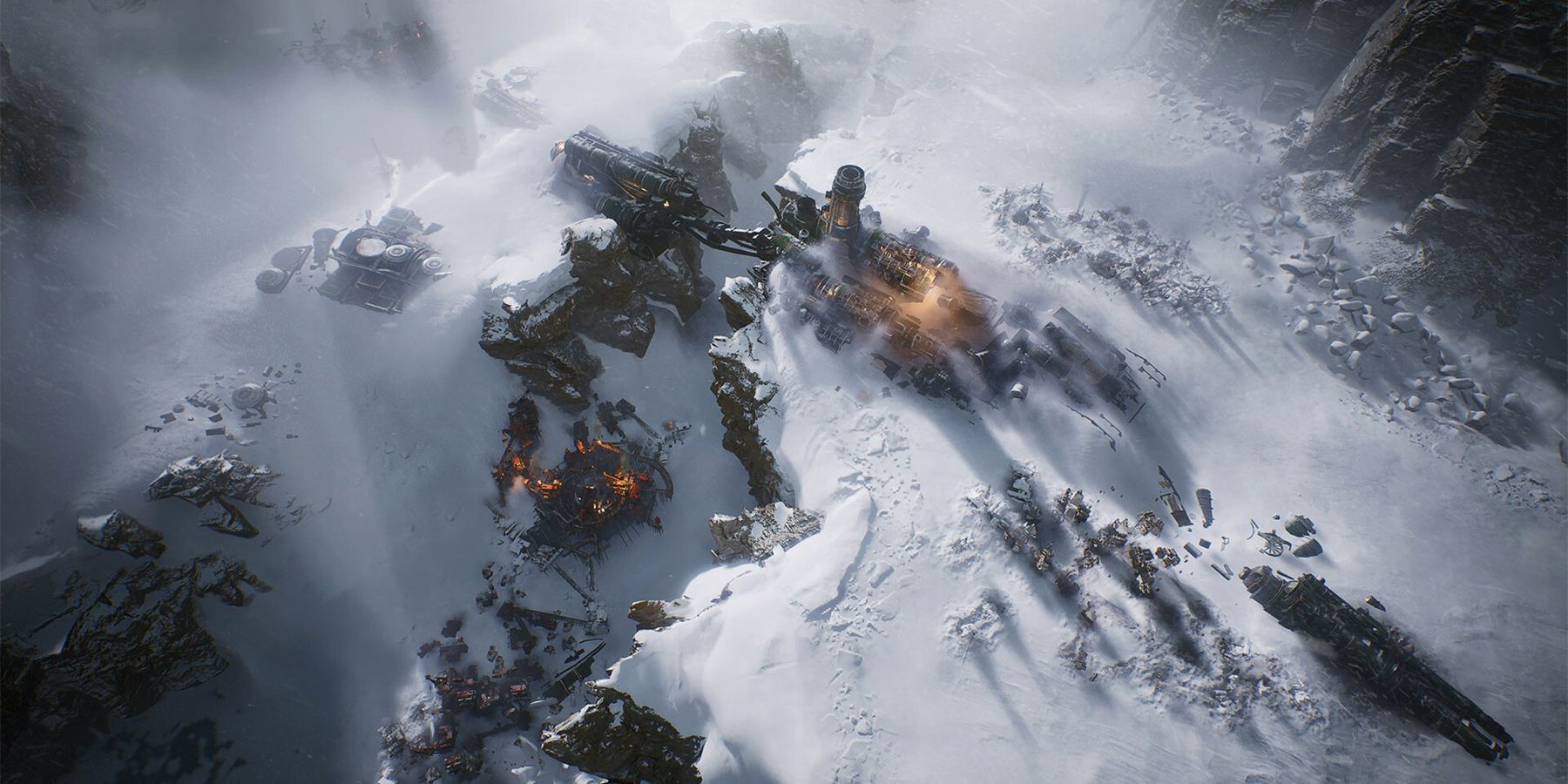 A wreckage in the snowy mountain top