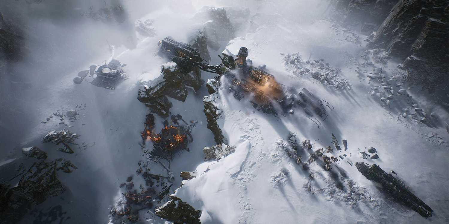 A wreckage in the snowy mountain top