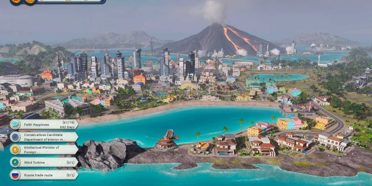 A modern city on the coast of a tropical island