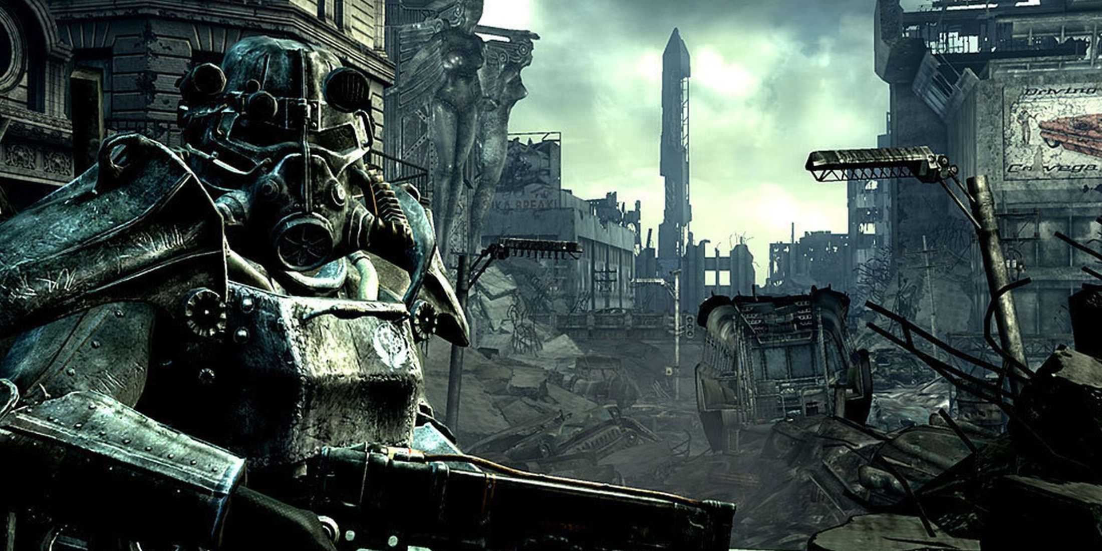 Fallout 3 key art showing player in a post-apocalyptic city