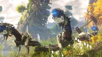 A screenshot of robot enemies from Horizon Zero Dawn