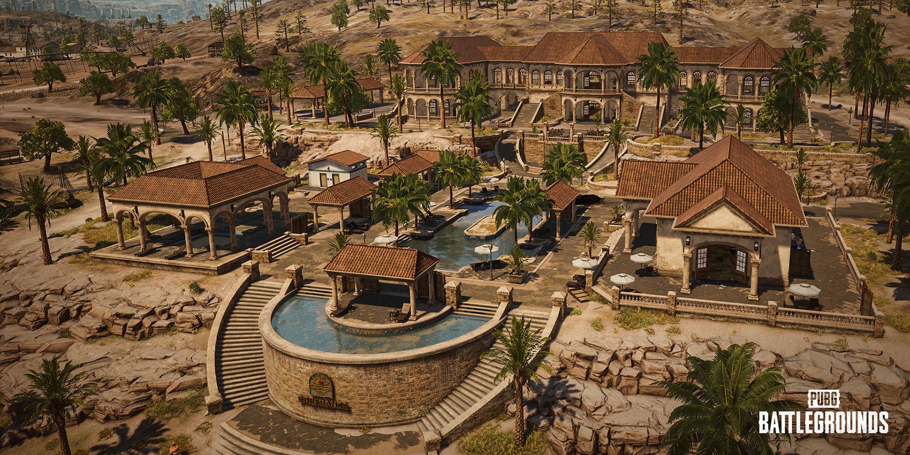 Screenshot from PUBG: Battlegrounds video game of in-game resort location.