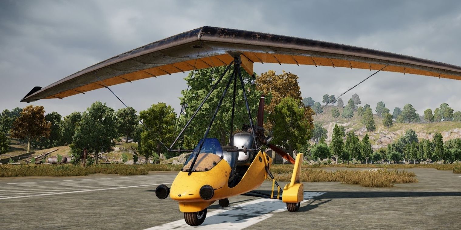 Screenshot from PUBG: Battlegrounds video game of motor glider vehicle.