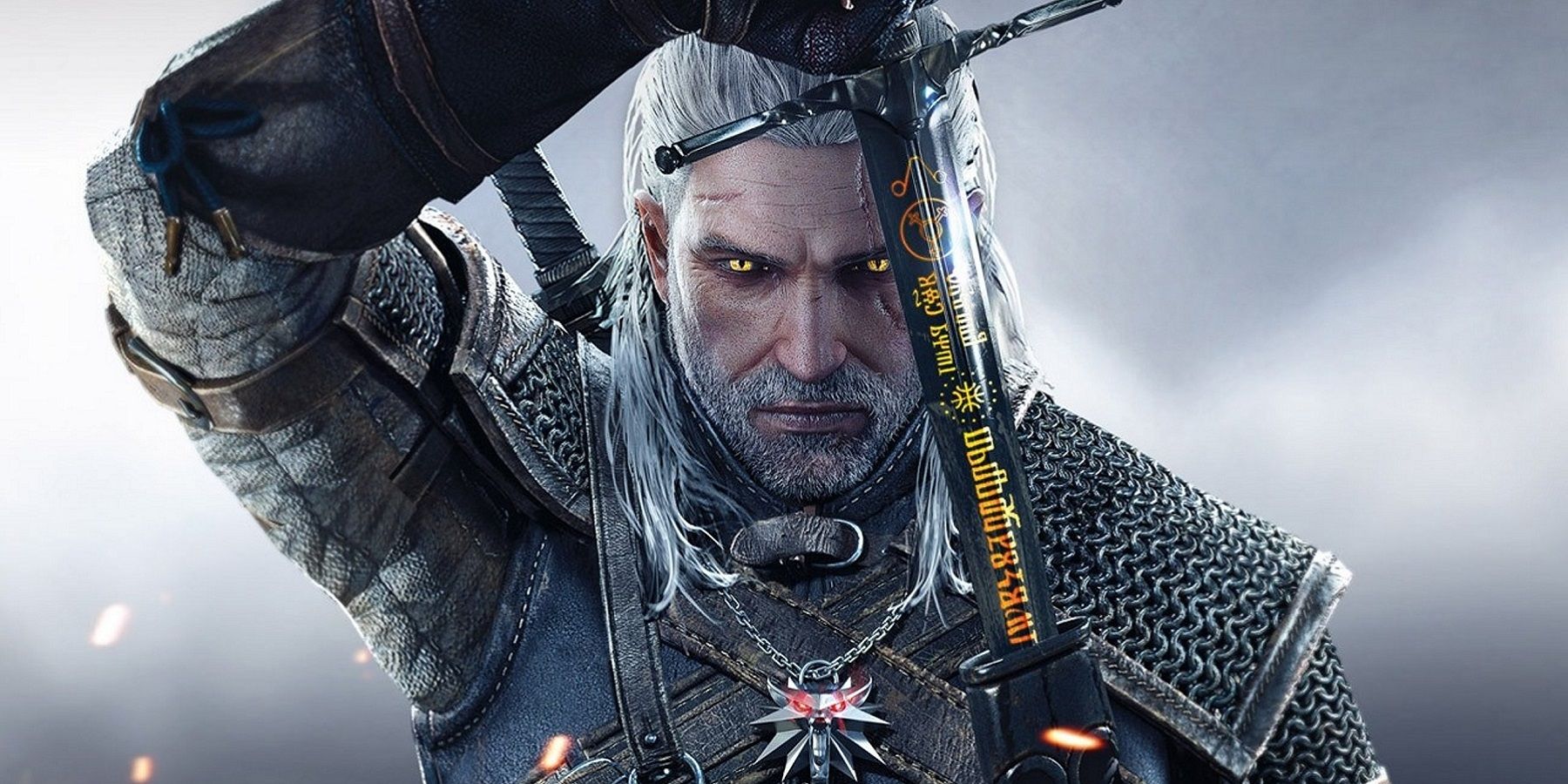 Geralt holding a sword